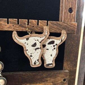 Handmade Wooden Rustic Bull Earrings